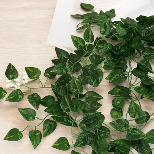 Image of Artificial Dark Green Leaf Vine Money Plant Hanging, Artificial Ivy Leaves, Artificial Creeper Leaf Vine, Artificial Ivy Foliage, Ivy Wall Decor,Roof Decor | Each Plant 6 Feet- 8 Pcs
