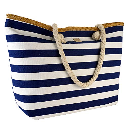 Strandtasche XL Shopper Einkaufstasche blau weiß gestreift Maritim Look Umhängetasche Damentasche