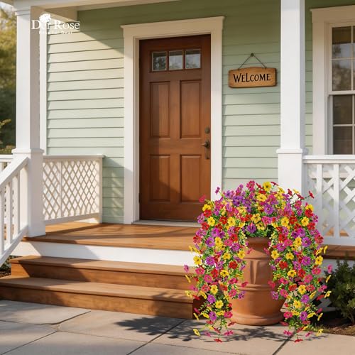 Der Rose UV Resistant Artificial Hanging Flowers for Outdoors, 2 Pcs Silk Cascading Hanging Flowers Faux Flowers for Outdoor Planters Porch Fence Garden Decor ASIN B image 6