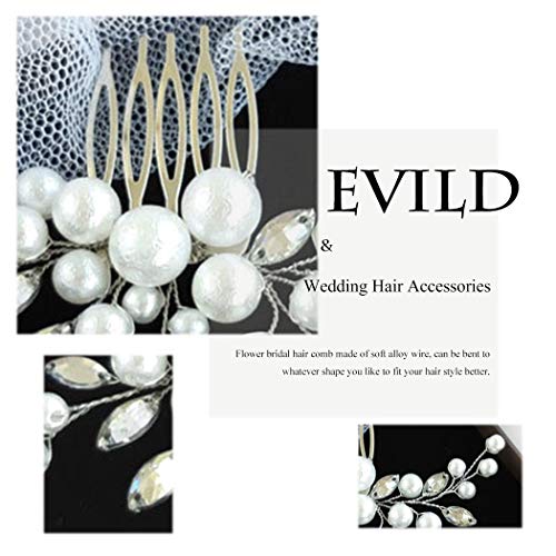 Evild Wedding Hair Comb Pearls Flower Hair Side Comb Bridal Rhinestone Hair Clips Hairpieces Wedding Hair Accessories For Brides And Bridesmaids (Silver) #TOP3