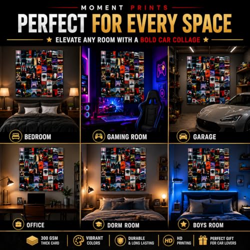 Image of Moment Prints Set of 63 Pcs Super Cars Posters | 4x6 Inch | 300 GSM | Aesthetic sports wall decor with double-sided mounting tape for gaming rooms and garages