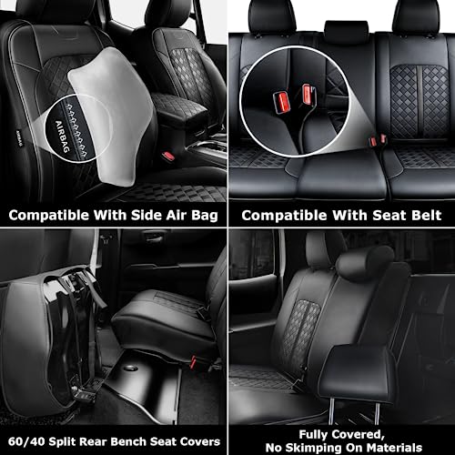 Image of Carlimeki Leather Seat Covers Custom Fit for Tacoma Gen 3rd (2016-2023) Double & Crew Cab, for SR, SR5, Limited, TRD Pro, TRD Sport, TRD Off-Road, Trail Special Edition - Fully Covered | For Double & Crew Cab only - Fits SR, SR5, Limited, TRD Pro, TRD Sport, TRD Off-Road, Trail Special Edition - Fully Covered