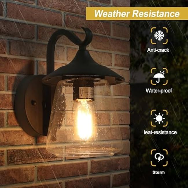Black Outdoor Wall Lights, Modern Farmhouse Outdoor Light Fixtures Wall Mount with Mushroom Seeded Glass, Waterproof Exterior Outdoor Sconce Lighting Lights for House, Porch, Patio, Entrance, Garage