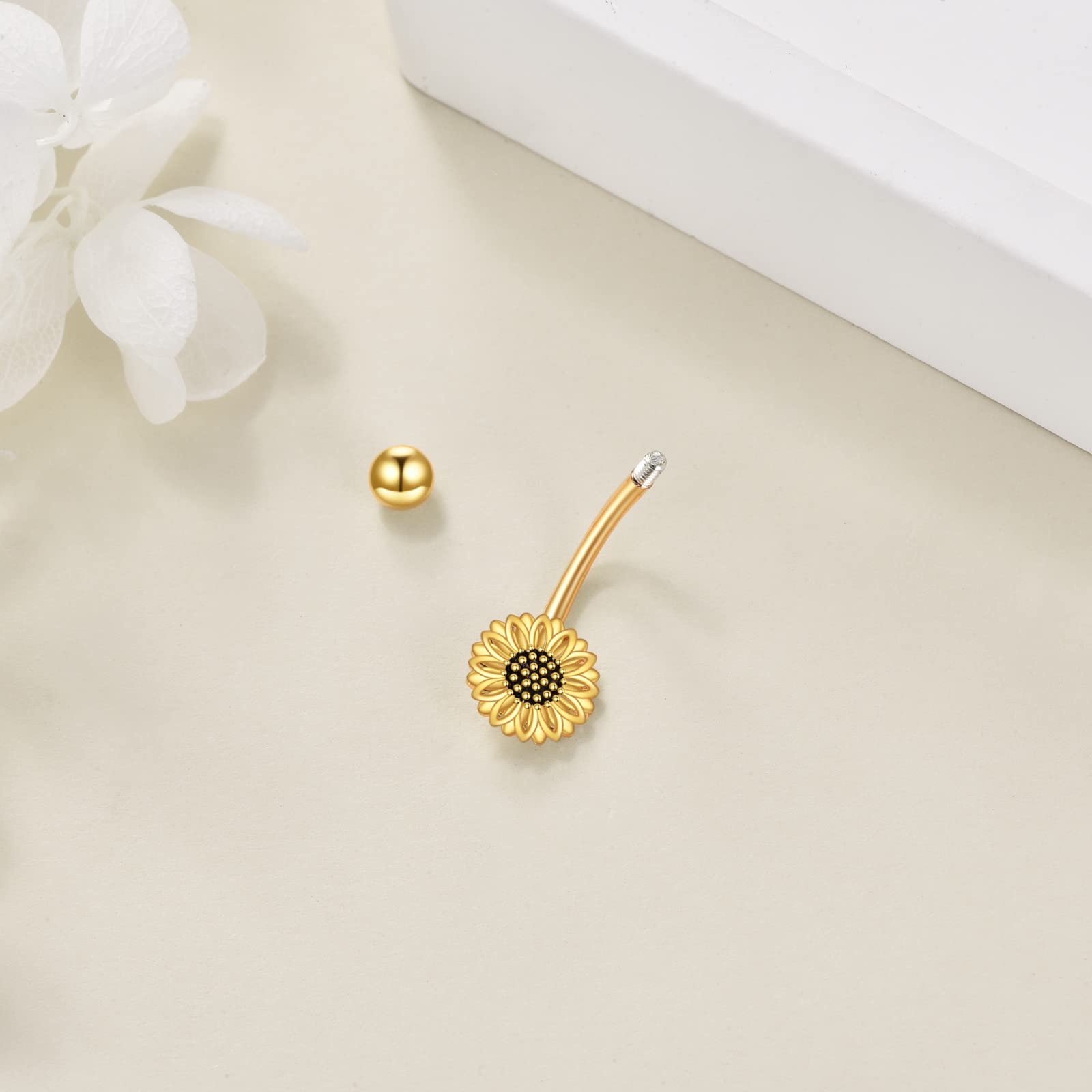 YFN Piercing para ombligo de plata de ley con margaritas, girasoles, mariposas, abejas, mal de ojo, turquesa, joyería hipoalergénica para mujeres y niñas, 8*23, Plata de ley, Circonita.
