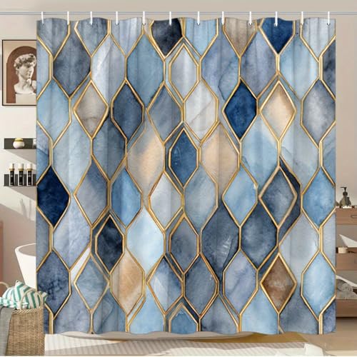 Rideau de douche mosaïque géométrique 140x170cm pour décorer et protéger la baignoire - 2