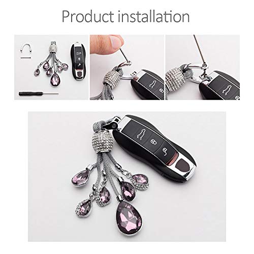 Rayhoo Heart-Shaped Teardrop Crystal Car Key Chains For Girls Ladies Women Key Fob Ring Strap Fit Bmw Honda Audi Lexus Ford Vw Mercedes Benz Nissan Cadillac Maserati Volvo Toyota Ect. (Pink) #TOP5