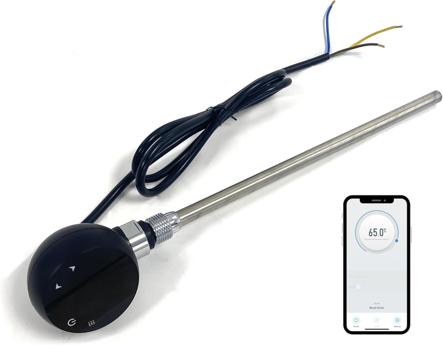 Greened House Black Wifi Electric Smart Heating Element For Towel Rails And Radiators With Led Touchscreen Thermostat/Timer Energy Efficient (400W, )