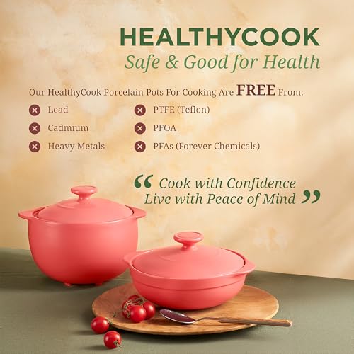 Image of MINH LONG 3-Qt Porcelain Dutch Oven with Lid - Lead & Cadmium Free, Oven Safe to 482F, Heat Retention, Clay Pot for Cooking on Gas & Infrared Cooktop, Use to Marinate, Cook, Bake, Refrigerate & Serve