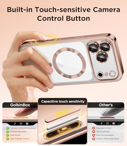 Image of VONZEE Electroplating Transparent Clear Logo Back Cover TPU Compatible with iPhone 17 Pro Max, Compatible with Magsafe, Full Body & Individual Camera Protection for Each Lens for Men & Women|Desert
