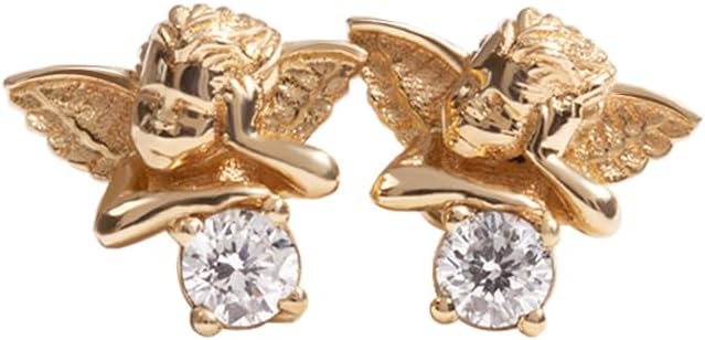 Gold Angel Stud Earrings with Moissanite, Angel Stud Earrings, Earrings with Moissanite, gift for girl