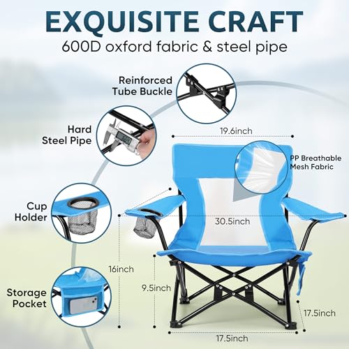 Image of HaSteeL Folding Beach Chair Set of 3, Foldable Blue Camping Chairs & Grey Table for Outside, Low Beach Chair Portable for Adults Fishing, Picnic, Outdoor BBQ, Travel, Sports, Cup Holder & Storage Bag
