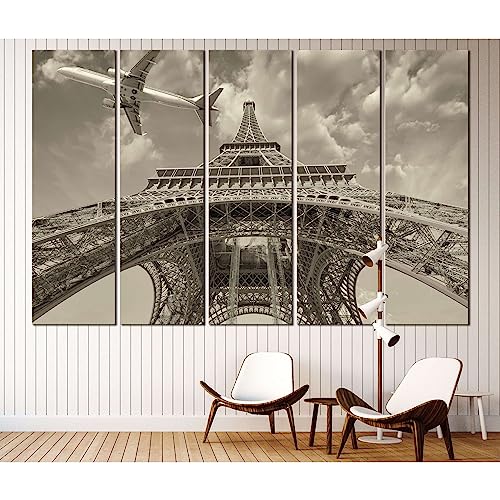 Tableau Tour Eiffel et avion ZELLART déco salon XXL 180x120cm