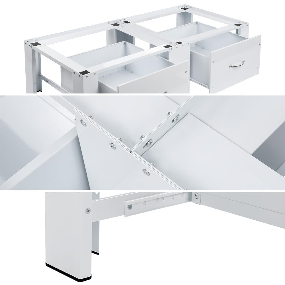 Estructura de acero de 2 compartimentos para lavadoras, secadoras, incluye cajones | Hasta 300 kg, 126 x 54 x 32 cm, doble armario de base doble, pedestal para lavadoras, pedestal elevador