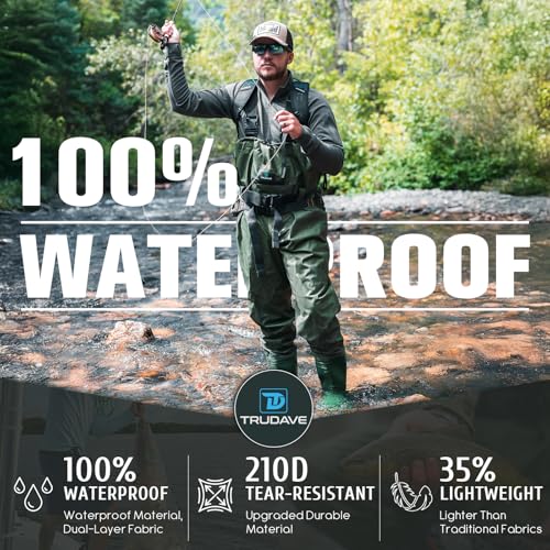 Image of Trudave Chest Waders for Men with Boots, 2-Ply Nylon /PVC Waterproof Fishing & Hunting Waders for Men and Women