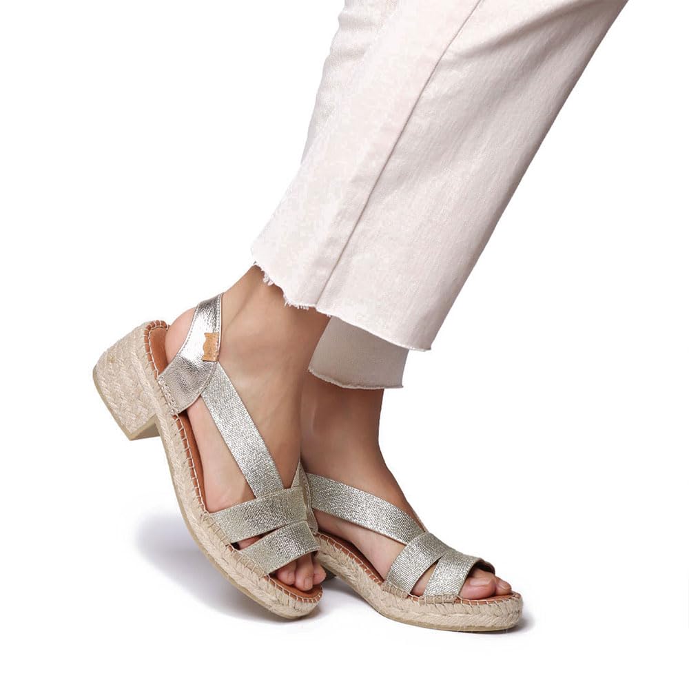 TONI PONS - Sandalias de tacón Ancho, con Base de Esparto,espadril,Suela de Goma,Tiras elásticas, para: Mujer