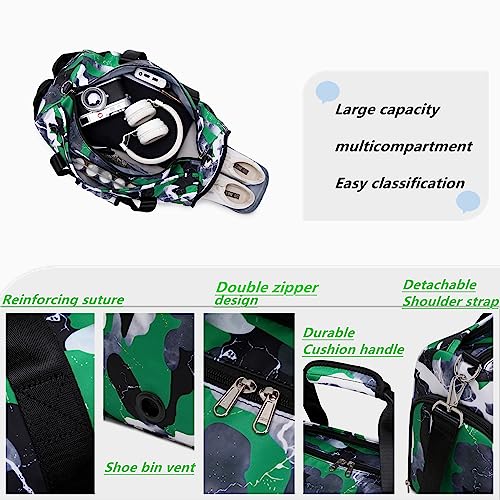 Lmwzh Travel Duffle Gym Sports Bag Dance Weekender Overnight Cheer Suitable For Kids Teen And Adults With Shoe Compartment Wet Pocket (Green)4