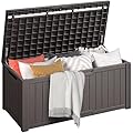 DWVO 120 Gallon Outdoor Storage Deck Box, Weather-Resistant Resin, Versatile for Patio Furnishings, Outdoor Cushions, Garden Tools, and Sports/Pool Gear (Dark Brown)