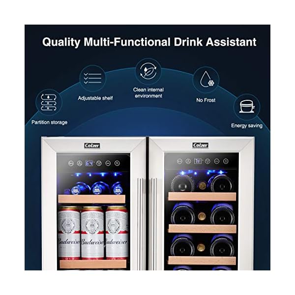 COLZER 24 Inch Beverage Fridge and Wine Cooler Dual Zone, Wine Beverage
