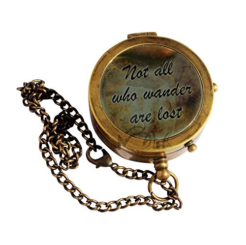 MAH Not All Who Wander are Lost Engraved Brass Compass with Leather Case, Pirates Compass, Magnetic Navigational Instrument. C-3271 - Thumbnail 3