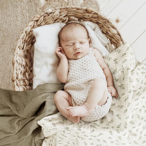 Image of lulumoon Baby Muslin Swaddle Blankets: Soft Receiving Blanket for Newborn - Cotton Swaddling Blanket for Neutral 2Pack(Leaf Autumn)