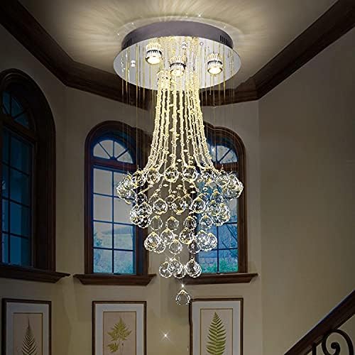 tuzhi Hanglampen 4-lampen Moderne kroonluchter verlichting, kristallen kroonluchter met spiraalvormige regendruppelstijl, ronde hanglamp flush mount plafondlamp, H31 "x D15" photo 3