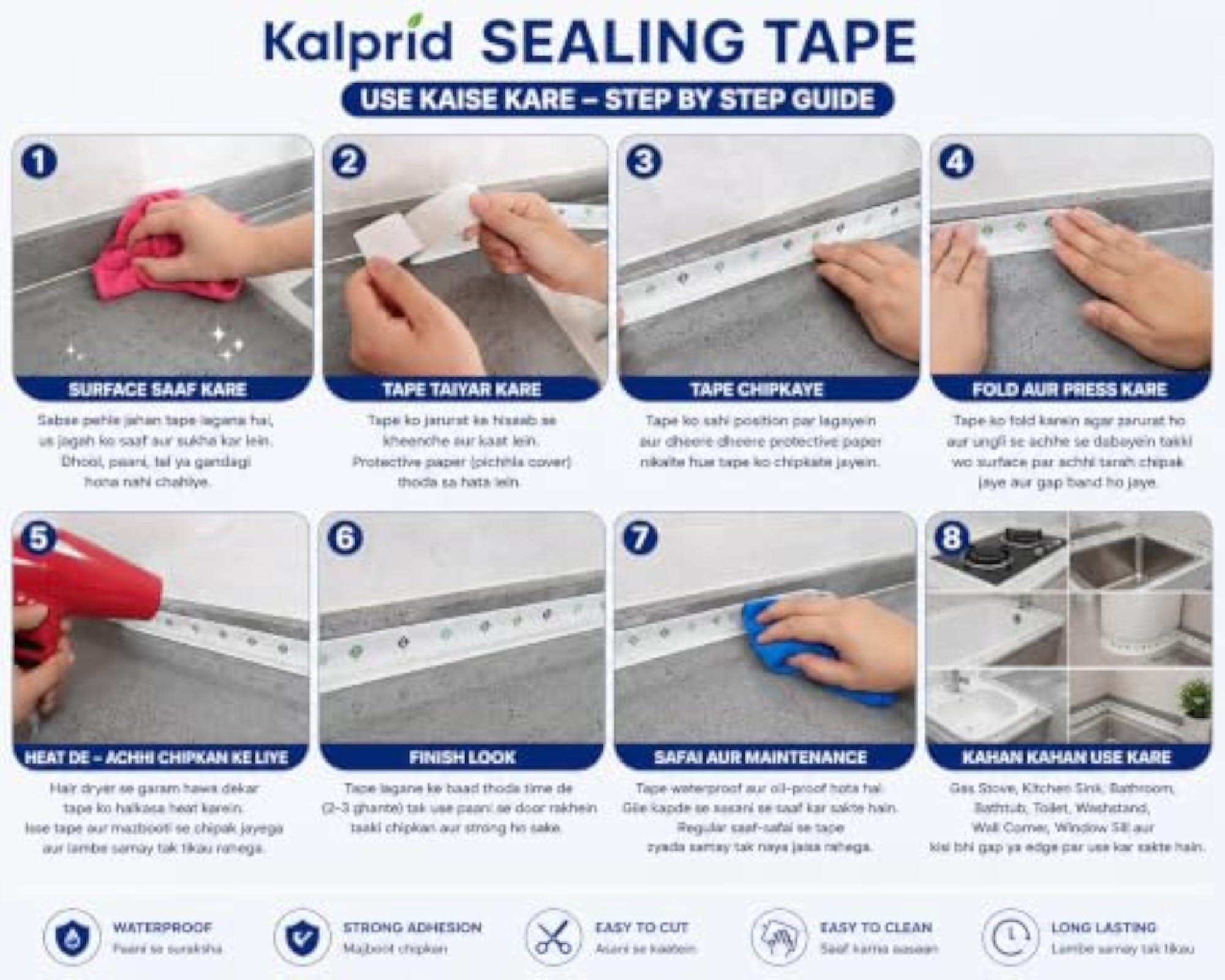 Waterproof Kitchen Sink Sealing Tape, Self-Adhesive Caulk Strip