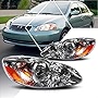 PM PERFORMOTOR OE Factory Style Headlights Assembly Compatible with 03-08 Corolla Headlamps with Amber Corner