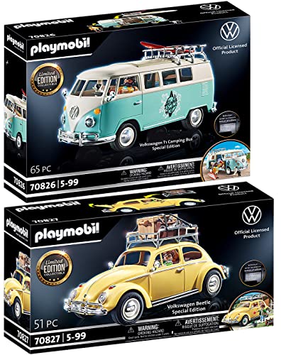 Playmobil Set da 2 pezzi: BRICKCOMPLETE Playmobil, set da 2 pezzi, 70826 Volkswagen T1 Camping Bus – Special Edition & 70827 Volkswagen Maggiolino – Special Edition