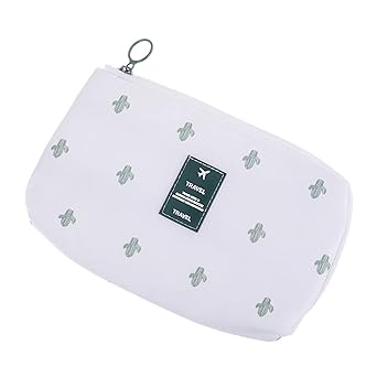 House of Quirk Nylon Multi-Function Portable Digital Product Storage Bag Electronic Accessories Travel Data Organizer Cable Organizer Pouch Shock-Proof Charger Data Line Bag - White Cactus - image, photos