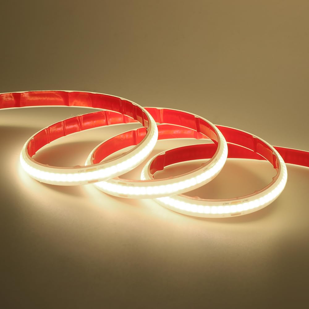 24V COB LED Streifen, 15M 320LEDs/m Superhell Flexibler LED Lichtband CRI≥85 Naturweiß COB LED Band, Wasserdichte IP68 LED Lichterketten mit Netzteil für Aquarium und Schrankbeleuchtung