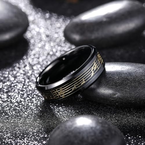 King Will Men's 8mm Tungsten Wedding Band with Love/Cross/Music Symbols, Opal/Shell Inlay, Beveled Edge Mens Ring Comfort Fit3