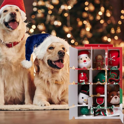 Hund 2024-2024 Quietschspielzeug Interaktives Spielzeug Adventskalender | 24 Tage Hund Haustier Weihnachten Countdown Kalender mit Kauseilen Spielzeug | Countdown-Kalender für Gott