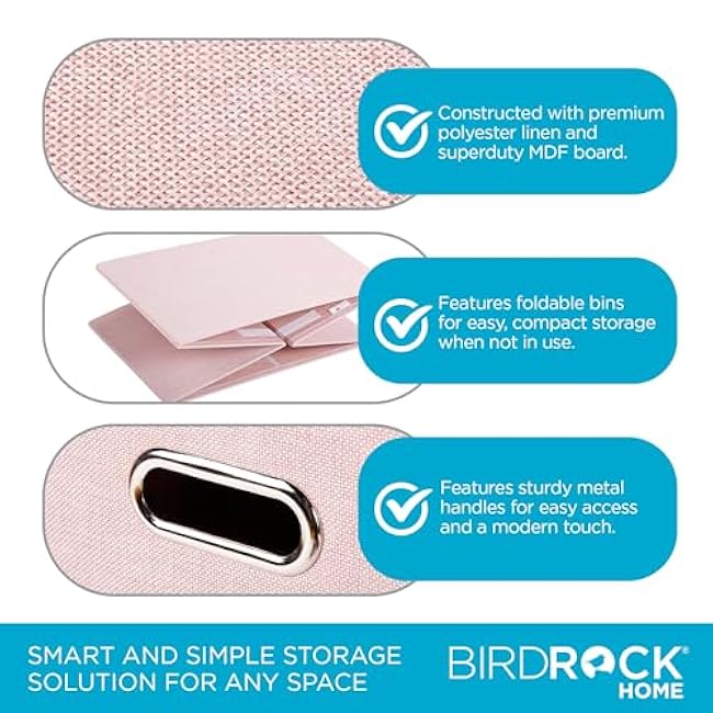 BIRDROCK HOME Linen Cube Organizer Shelf with 4 Storage Bins - Durable, Collapsible Multi-Purpose Shelving Unit for Bedroom, Closet, or Dorm, Compact Cubbie Shelf for Toys, Clothes, or Towels - Blush