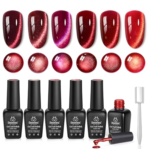 Image of Beetles Red Cat Eye Gel Nail Polish Set, 6 Colors Glitter Red Gel Polish