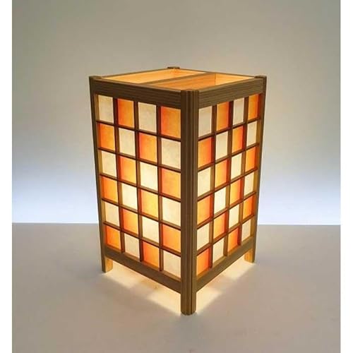 角行灯「匠」 Mサイズ 楮和紙 無地(晒) 橙色 市松模様(格子組子)