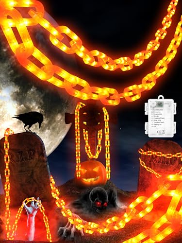 Flacchi Battery String Lights - 10 Ft 160 LED Plastic Chain String Lights with Waterproof 8 Lighting Modes and Timer Function US Patent Product (Orange)