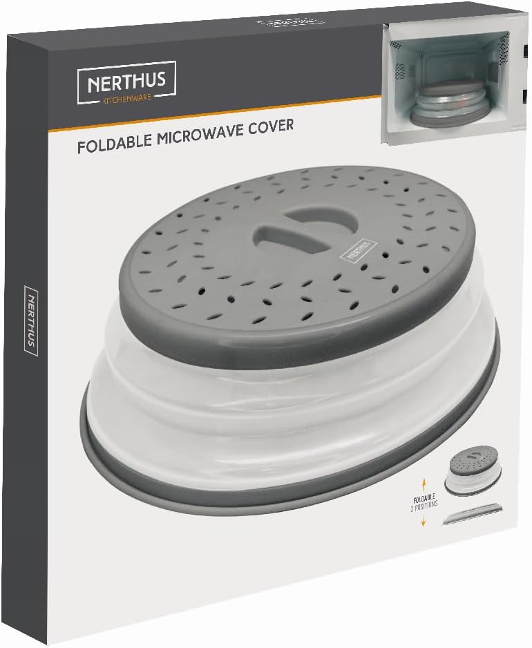 NERTHUS FIH 1300 Multifunctional Folding Microwave Lid with Splash Guard and Drain Basket for Fruits and Vegetables, Grey