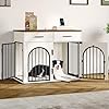 Hzuaneri Dog Crate Furniture with 2 Drawers, Large Wooden Dog Crate with Charging Station, Indoor Kennel End Side Table for Small Medium Large Dogs, Anti-Chew Anti-Escape, White Brown DFC87214B