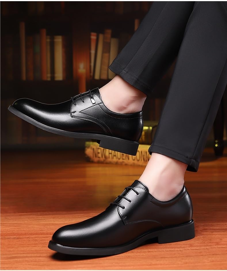 Dress Oxford Formal Shoes for Men Lace Up Black Faux Leather Solid Color Derby Shoes Block Heel Non Slip Anti-Slip Prom3