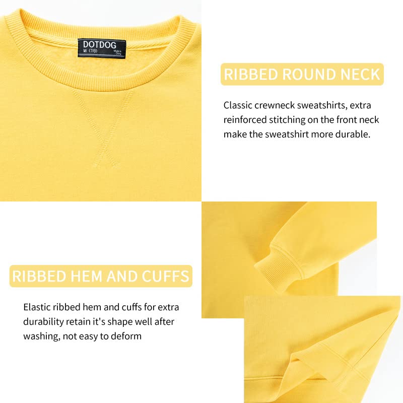 DOTDOG Unisex Youth Soft Brushed Fleece Basic Crewneck Pullover Sweatshirt for Boys or Girls (Age 3-12 Years)(Yellow, XL)4