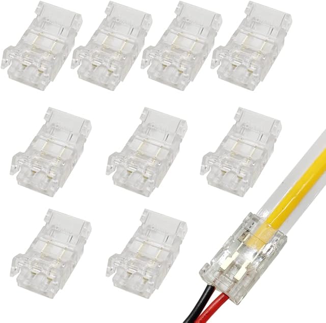 Masterwon 2-Pin 8mm LED Light Strip Connectors Unwired Clips DIY Strip to Wire Solderless Adapter Terminal Extension Connection for 12v 24v Single Colour COB LED Lights Strip