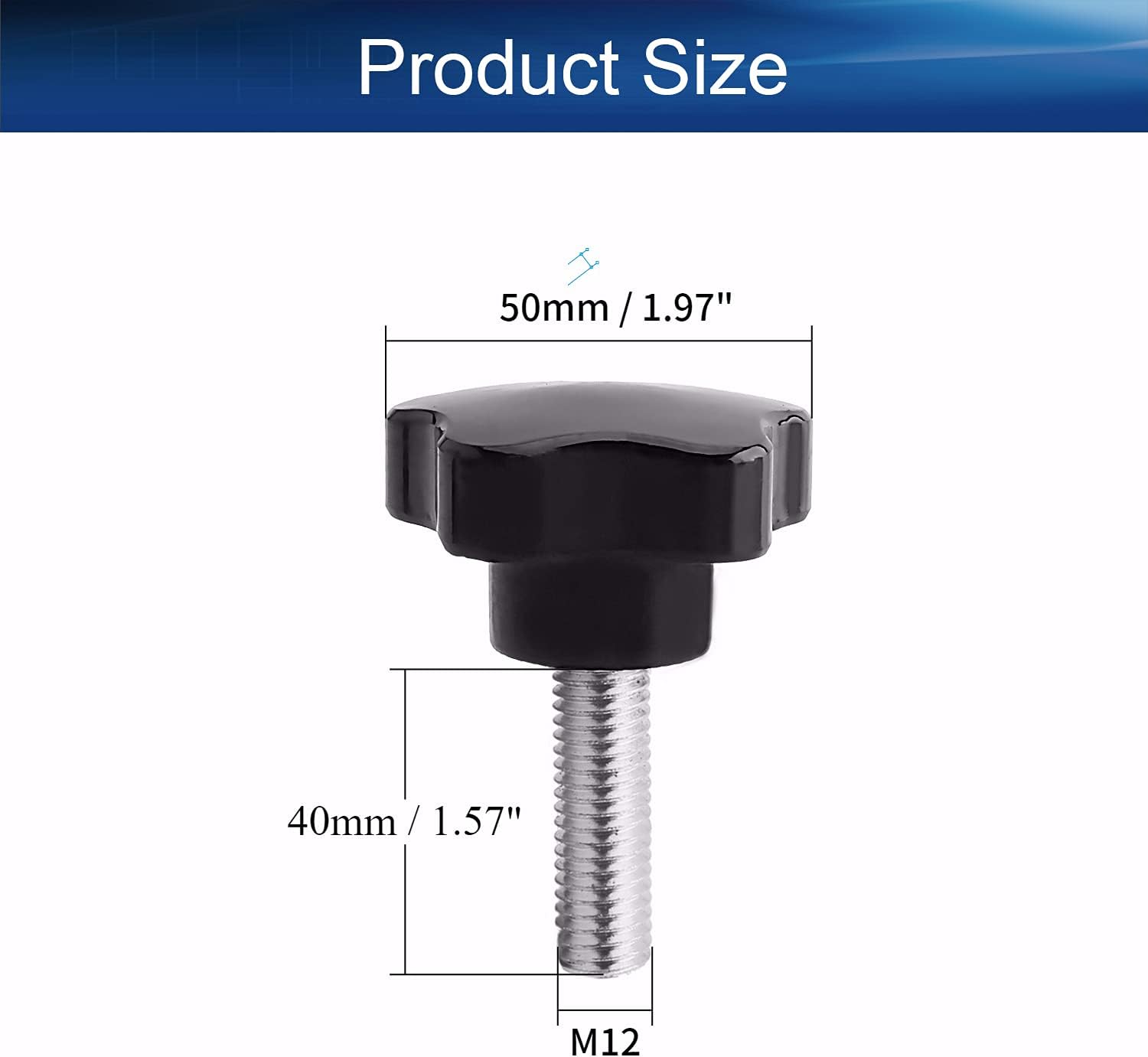 Bettomshin 6Pcs M12 Thread Replacement Star, 40mm Length Hand Knob Tightening Screws for Mechanical Equipment,Instrument & Apparatus