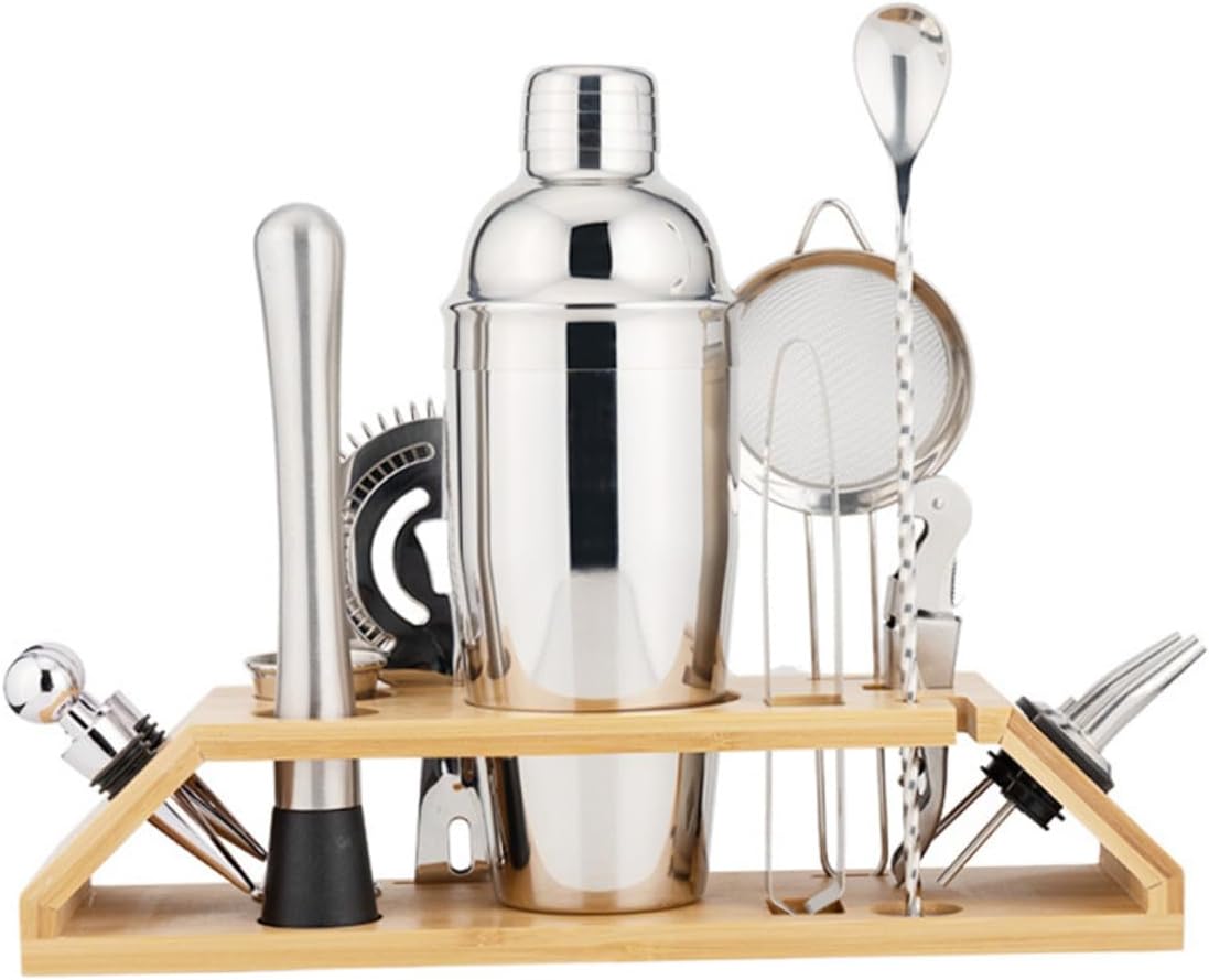 Stainless Steel Cocktail Shaker with Rack Bar Tools for Drink Mixing Home Bar Novice Bartending Kit