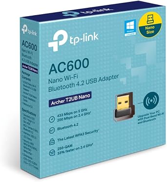 TP-Link Archer T2UB Nano, AC600 Nano Wi-Fi Bluetooth 4.2 USB Adapter