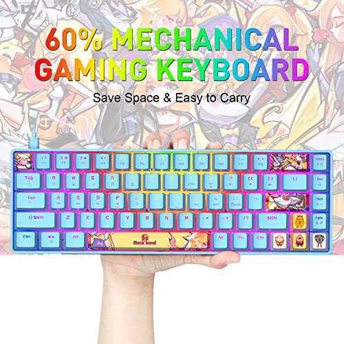 Image of Portable 60% Mechanical Gaming Keyboard 18 Chroma RGB Backlit Ultra-Compact 68 Keys Dye Sublimation PBT Ergonomic Full Keys Anti-ghosting Compatible with PS4,PS5,PC,Gamers,Typist(Blue /Blue Switch)