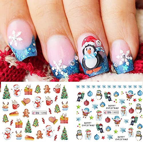 Christmas Nail Art Stickers, Snowflake Nail Decals Water Transfer Winter Nail Stickers Colorful Snowmen Reindeer Bell Merry Christmas Happy New Year Xmas Tree Nail Tattoo Stickers For Women Girls (12 Sheets ) #TOP7