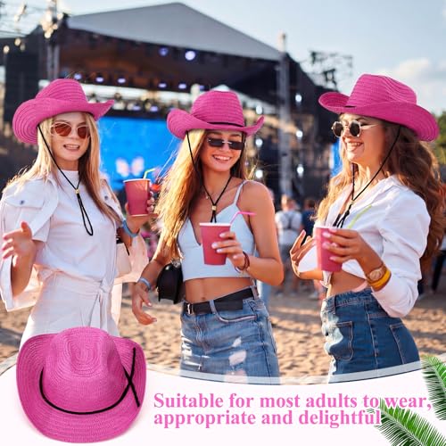 Image of JaGely 15 Pcs Straw Cowboy Hats Wide Brim Summer Hat Women Men Country Accessories for Western Themed Party Concerts Birthday