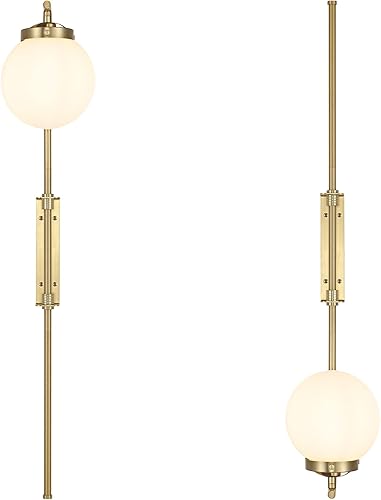 Miniatura 7 de ELEHINSER Juego de 2 apliques de pared, lámparas de pared ajustables en ángulo, lámpara de pared moderna dorada para interiores, lámpara de pared