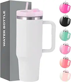 Copo Térmico com Tampa 1200 Ml Caneca Garrafa Térmica Com Canudo - Inox Parede Dupla (Branco)