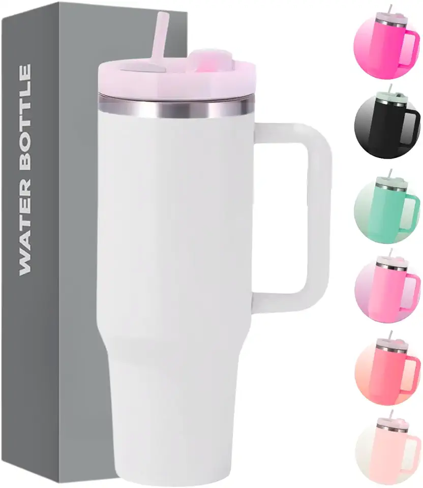 Copo Térmico com Tampa 1200 Ml Caneca Garrafa Térmica Com Canudo - Inox Parede Dupla (Branco)